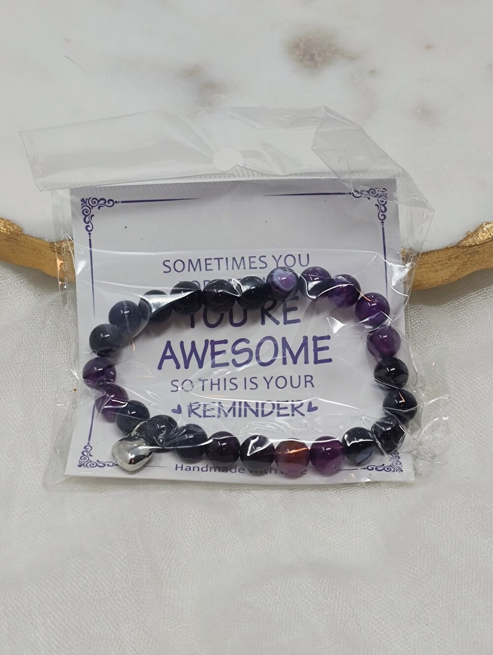 Purple Beaded Inspirational Bracelet “You’re Awesome” Gift Bracelet